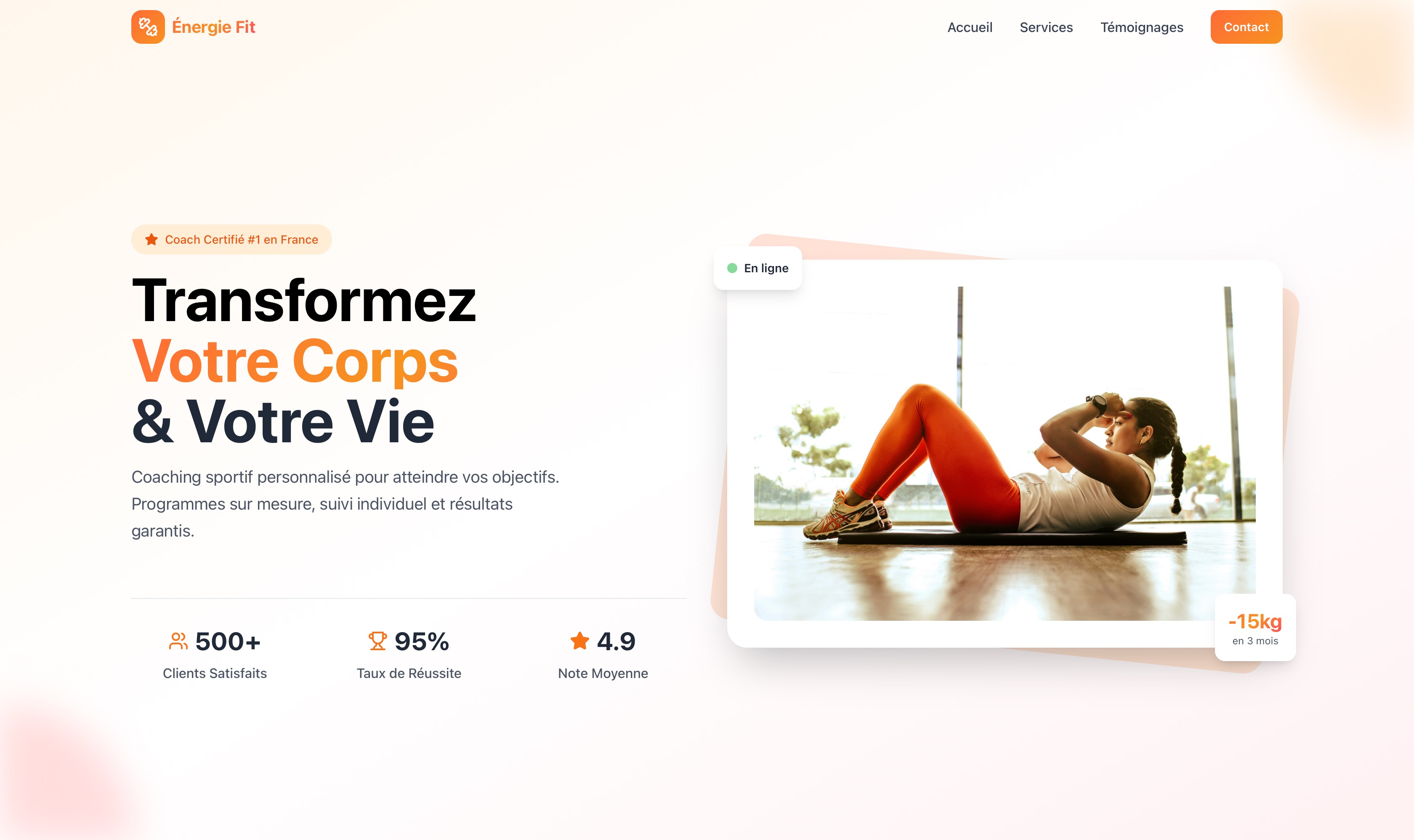 Exemple de site web pour coach sportif - Design dynamique et motivant